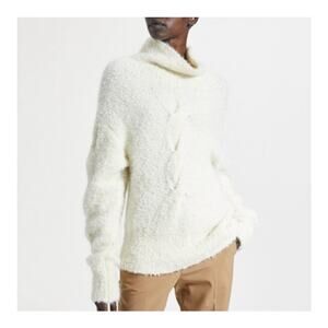 Theory Mohair Boucle Cable Knit Sweater NWT S Ivory Quiet Luxury Minimalist Cozy